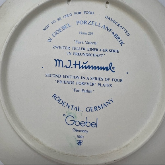 MJ Hummel Relief Plate by Goebel Friends Forever "For Father" 1991 2nd Edition - Picture 4 of 4
